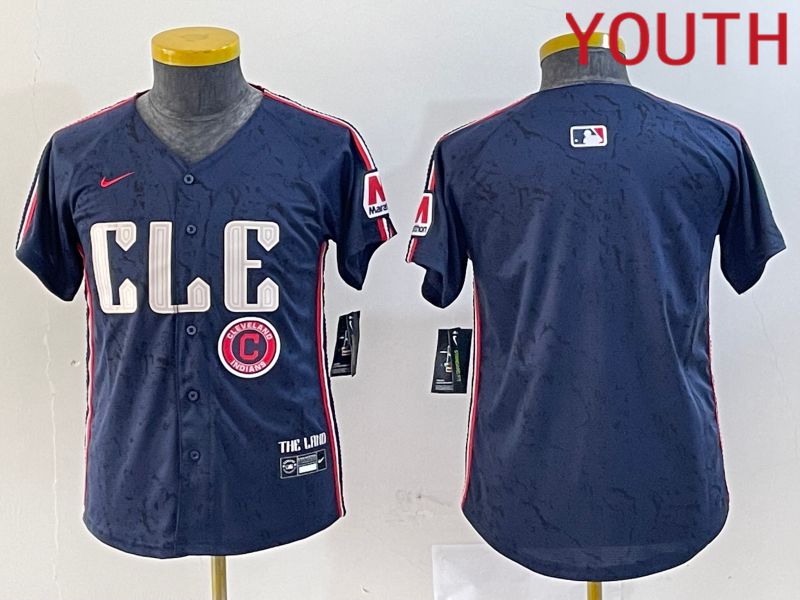 Youth Cleveland Indians Blank Blue City Edition Nike 2024 MLB Jersey style 8